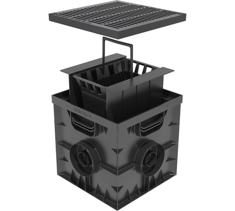 Дождеприемник Gidrolica 300х300 мм, в сборе с пластиковой щелевой решеткой под трубу Ø 110 мм, класс А15 2308