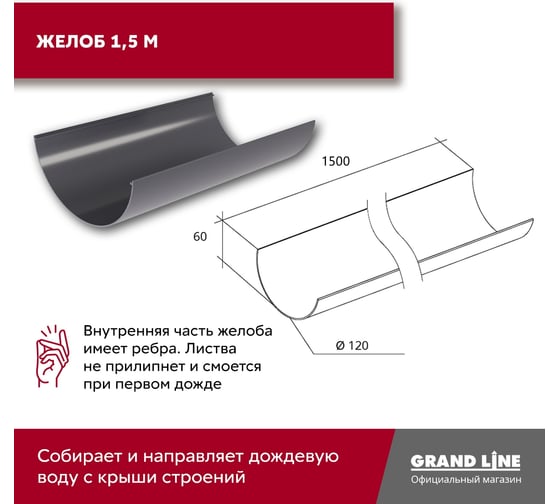 Комплект в/с Grand Line Классика 120 ПВХ GL, 6 м/3м графит (RAL 7024) 706311