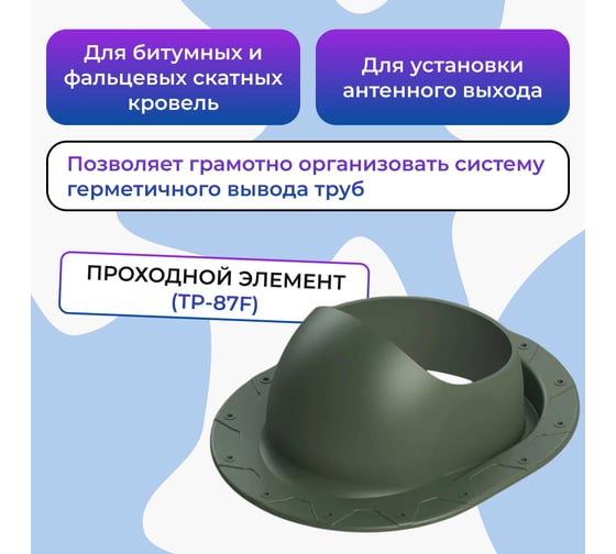 Вентиляционный комплект Татполимер TP-85.E.125/160/700 с вентилятором, для битумной и фальцевой кровли, TP-87/F зеленый 57819