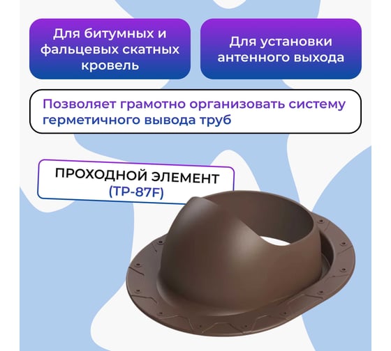Вентиляционный комплект Татполимер TP-85.E.125/160/700 с вентилятором, для битумной и фальцевой кровли, TP-87/F коричневый 57822