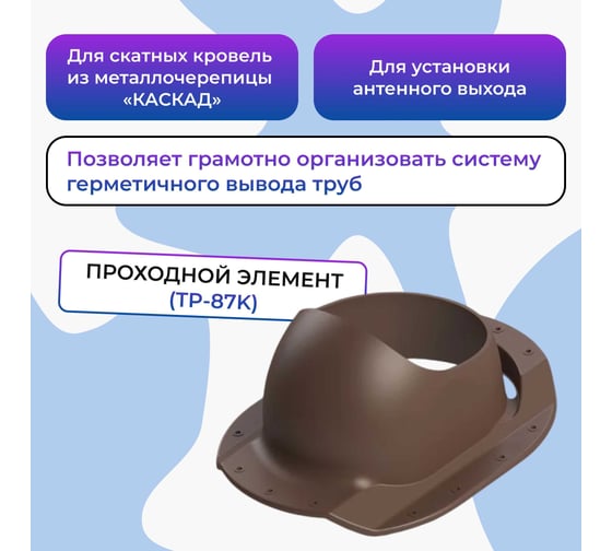 Вентиляционный комплект Татполимер TP-85.E.125/160/700 с вентилятором, для металочерепицы Каскад, TP-87/K коричневый 57824