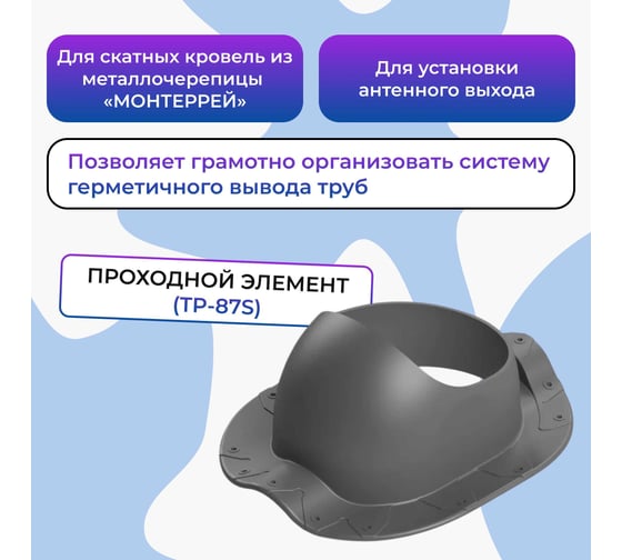 Вентиляционный комплект Татполимер TP-85.E.125/160/700 с вентилятором, для металлочерепицы Монтеррей, TP-87/S серый 57818