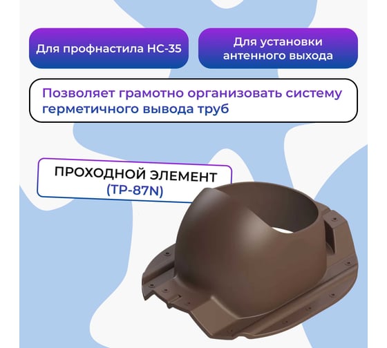 Вентиляционный комплект Татполимер TP-85.E.125/160/700 с вентилятором, для профнастила НС-35, TP-87/N коричневый 57825