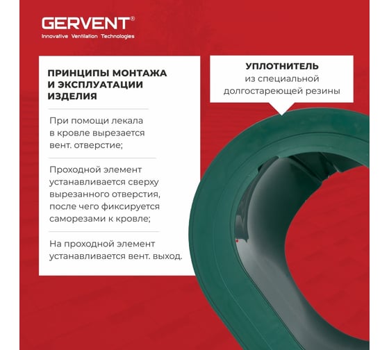 Проходной элемент для фальцевой и готовой кровли из битумной черепицы Gervent зеленый ПЭБ/зел