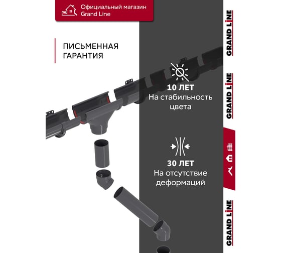 Комплект водосточных систем Grand Line Дизайн 135 ПВХ GL, 6м/3м графит, RAL 7024 742461