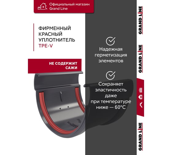 Комплект водосточных систем Grand Line Дизайн 135 ПВХ GL, 6м/3м графит, RAL 7024 742461