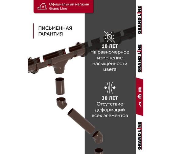 Комплект водосточных систем Grand Line Дизайн 135 ПВХ GL, 6м/3м шоколадная, RAL 8017 742465