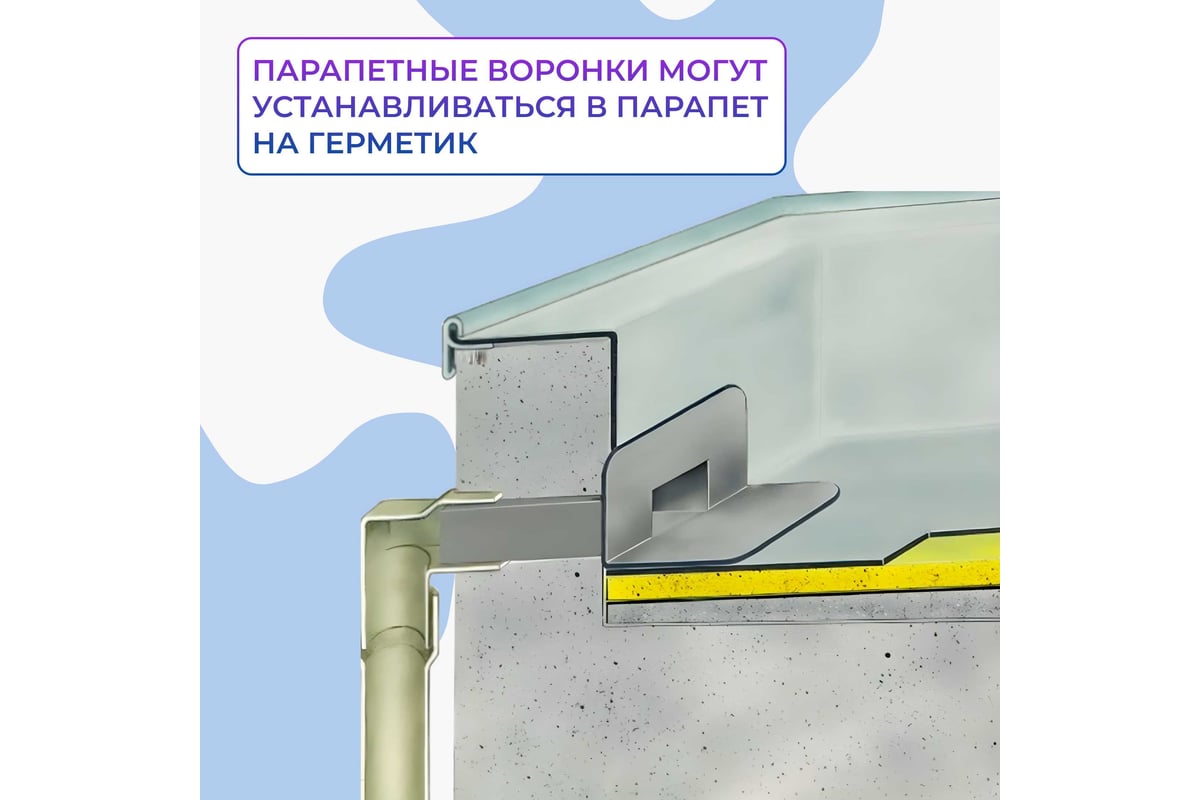 Парапетная (скапер) воронка Татполимер 100х560 мм с элементом жесткости ...