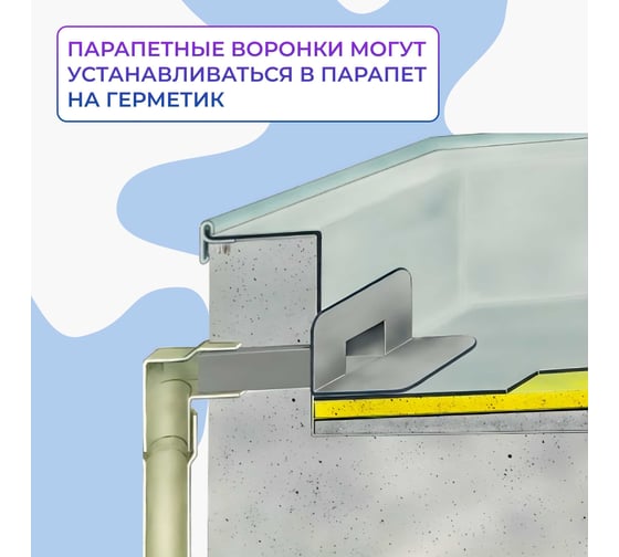 Парапетная (скапер) воронка Татполимер 100х560 мм с элементом жесткости, отводом и листвоуловителем ТП-01.П.ПВХ 30661