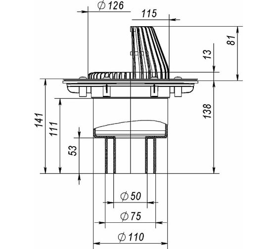 Кровельная воронка Fachmann VB 310.0 Y, D50/75/110 мм, без фланца 01.183