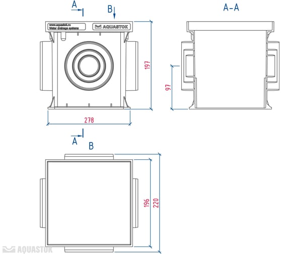 Пластиковый дождеприемник Aquastok с перегородкой 200x200x197 B125 (4200) 549125
