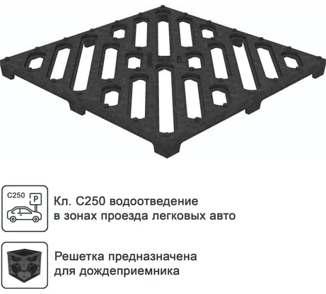 Решетка водоприемная для дождеприемника Gidrolica 30x30x30 см, чугунная щелевая, кл. С250 205/2