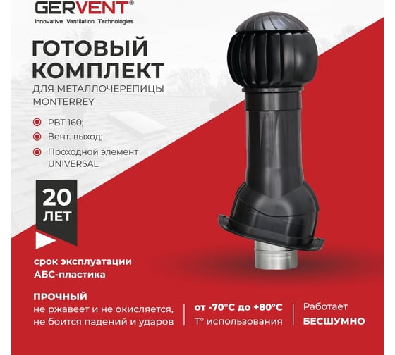 Комплект вентиляции для металлочерепицы Monterrey Gervent черный КОММ/черн