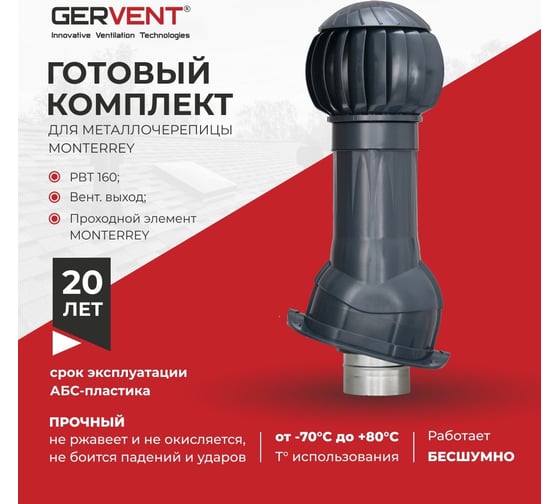 Комплект вентиляции для металлочерепицы Monterrey Gervent серый графит КОММ/граф
