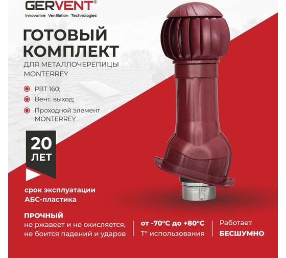 Комплект вентиляции для металлочерепицы Monterrey Gervent малиновый КОММ/малин