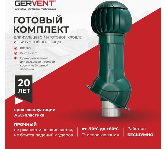 Комплект вентиляции для фальцевой и готовой кровли из битумной черепицы Gervent зеленый КОМБИТ/зел