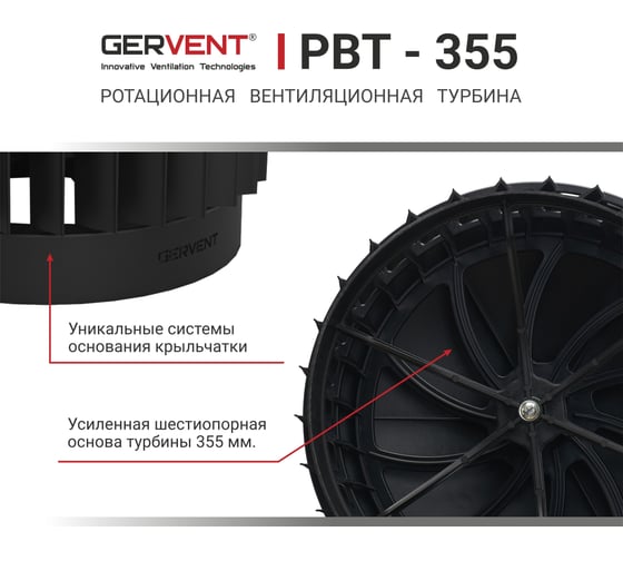 Ротационная вентиляционная турбина Gervent 355 мм, черный РВТ355/черн