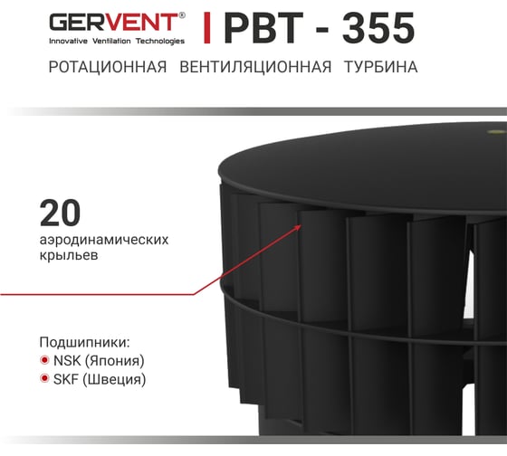 Ротационная вентиляционная турбина Gervent 355 мм, черный РВТ355/черн