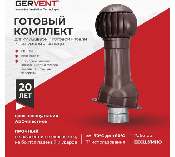 Комплект вентиляции для фальцевой и готовой кровли из битумной черепицы Gervent коричневый КОМБИТ/кор