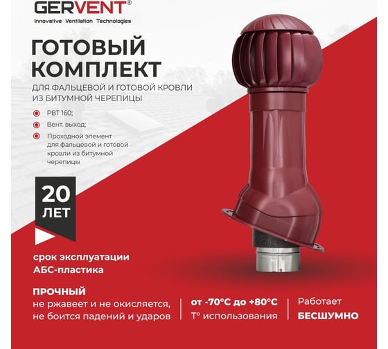 Комплект вентиляции для фальцевой и готовой кровли из битумной черепицы Gervent малиновый КОМБИТ/малин