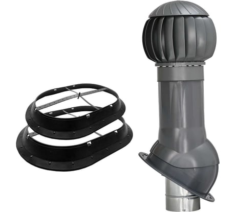 Комплект вентиляции для фальцевой и готовой кровли из битумной черепицы + кольцо гидрозатвора Gervent графит КБИТ+КГ/граф
