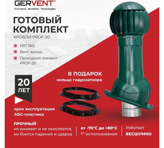 Комплект вентиляции Gervent ПРОФ 20 зеленый КП20/зел