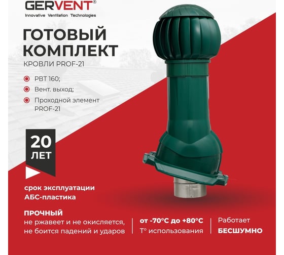 Комплект вентиляции Gervent ПРОФ 21 зеленый КП21/зел
