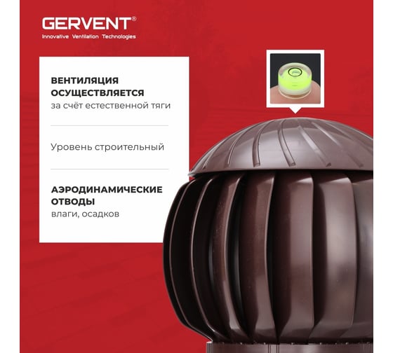 Комплект вентиляции Gervent ПРОФ 21 + кольцо гидрозатвора, коричневый КП21+КГ/кор