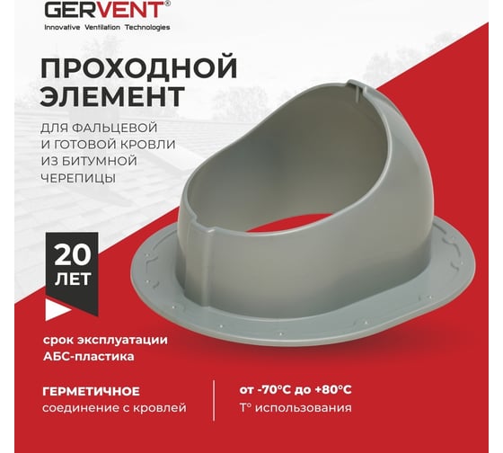 Проходной элемент Gervent для фальцевой и готовой кровли из битумной черепицы, серебряный ПЭБ/сереб ПЭБ/серерб
