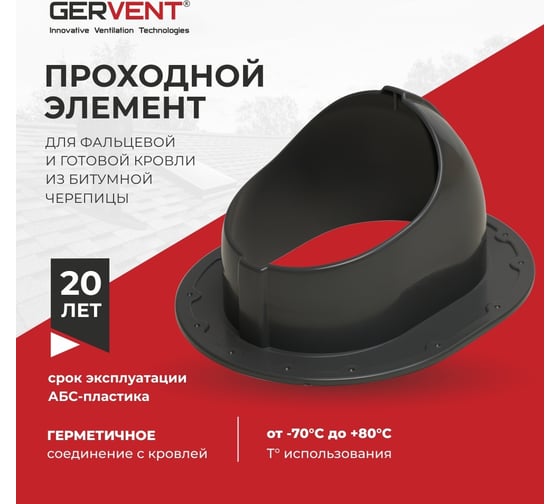 Проходной элемент Gervent для фальцевой и готовой кровли из битумной черепицы, графитовый ПЭБ/графит