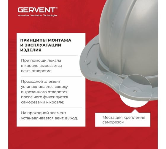 Проходной элемент Gervent для металлочерепицы Monterrey, серебряный ПЭМ/сереб