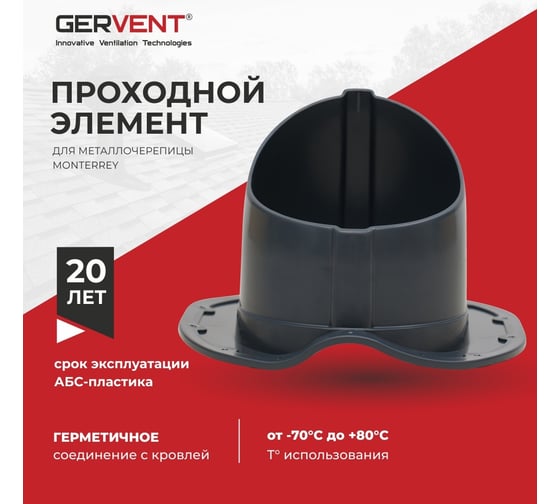 Проходной элемент Gervent для металлочерепицы Monterrey, графитовый ПЭМ/графит
