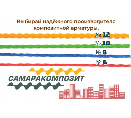 Композитная арматура САМАРАКОМПОЗИТ ТУ 10 мм, 2 м прут 85237356