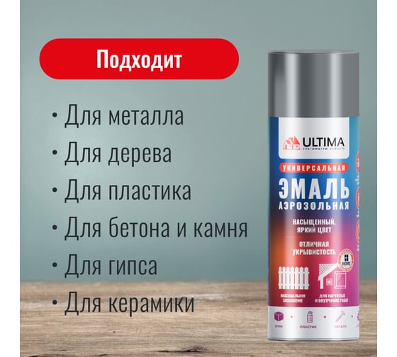 Аэрозольная краска ULTIMA RAL 7040 СЕРЫЙ универсальная 520 мл ULT010