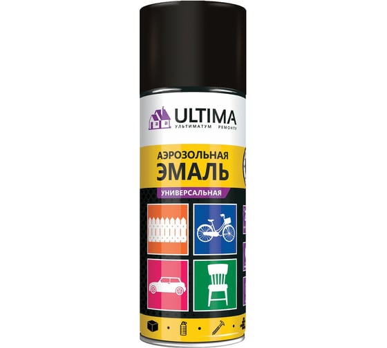 Аэрозольная краска ULTIMA RAL 9005 ЧЕРНЫЙ ГЛЯНЦЕВЫЙ универсальная 520 мл ULT007