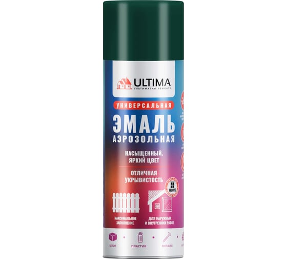 Аэрозольная краска ULTIMA RAL 6005 ЗЕЛЕНЫЙ МОХ универсальная 520 мл ULT033