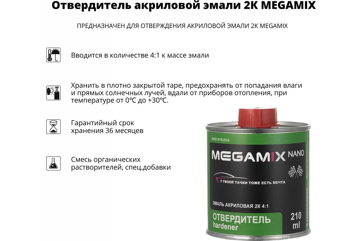 Отвердитель акриловой эмали Megamix компонент Б 210 мл 2000000005065 -  выгодная цена, отзывы, характеристики, фото - купить в Москве и РФ