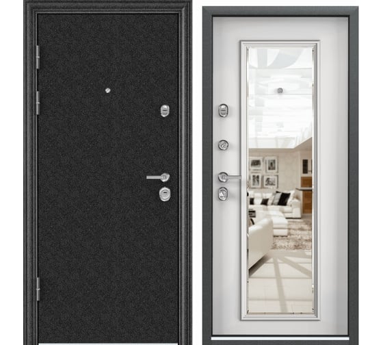 Металлическая входная дверь для квартиры Torex Ultimatum 950x2070 мм, левая, зеркало, черный/белый 2000002266259
