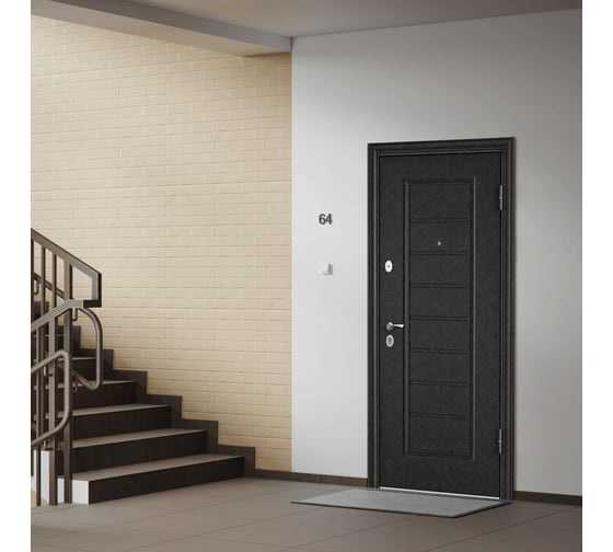 Металлическая входная дверь для квартиры Torex Flat-M 950x2050, правая, зеркало, черный/белый 2000006215215