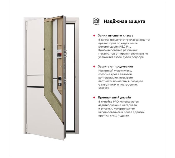 Входная металлическая дверь Torex Super Omega PRO для квартиры 950x2050, левая, зеркало, белый 2000005867583