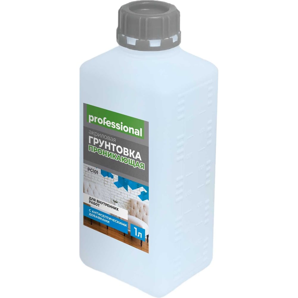 Грунтовка Professional PG101 для внутренних работ, с антисептиком, 1 л ...