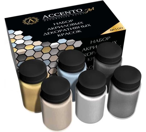 Набор металликов и перламутров AccentO ART №100, 6 шт. х 75г 36501
