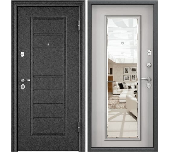 Входная металлическая дверь для квартиры Torex Flat-M 860x2050 мм, правая, зеркало, черный/белый 2000006424587