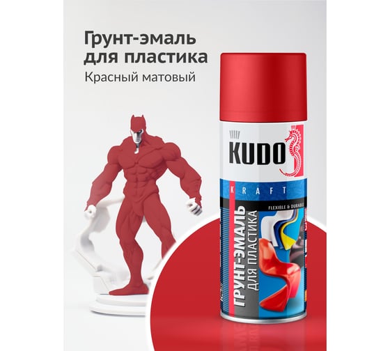 Грунт-эмаль для пластика KUDO быстросохнущая акриловая RAL 3020 красная KU-6006