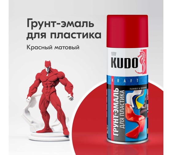 Грунт-эмаль для пластика KUDO быстросохнущая акриловая RAL 3020 красная KU-6006
