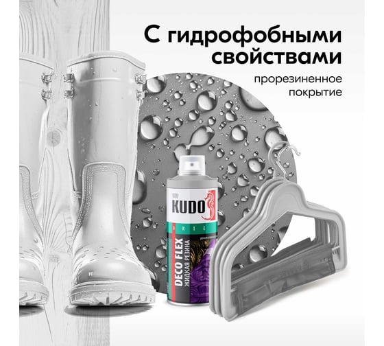Краска для декоративных работ KUDO DECO FLEX жидкая резина серая KU-5308