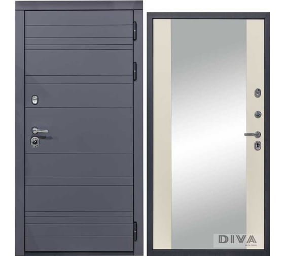 Дверь DIVA МД-39 зеркало, 2050x860 мм, правая, Серая-Д15 Софт Шампань УТ-00075446 1
