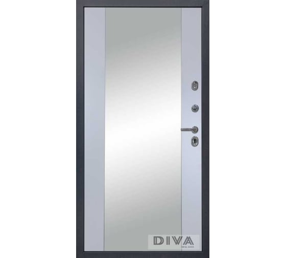 Дверь DIVA МД-39 зеркало, 2050x860 мм, правая, Серая-Д15 Силк Маус УТ-00073808