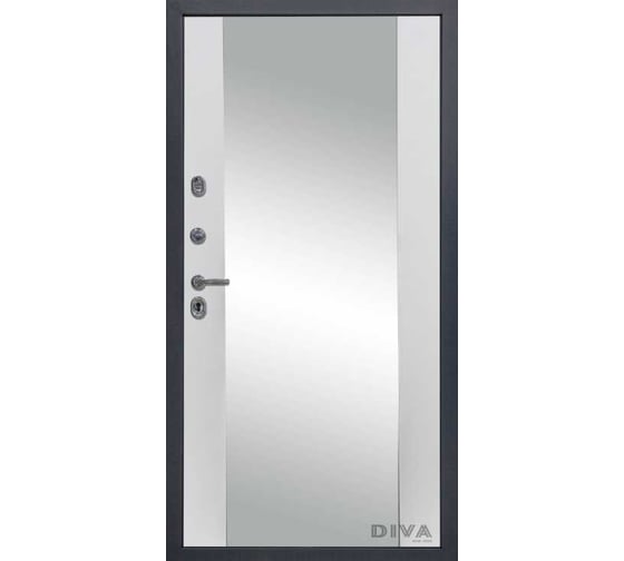 Дверь DIVA МД-39 зеркало, 2050x960 мм, левая, Серая-Д15 Белый Софт УТ-00074171