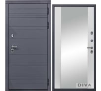 Дверь DIVA МД-39 зеркало, 2050x960 мм, правая, Серая-Д15 Белый Софт УТ-00075439